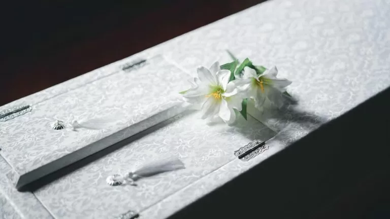 火葬式（直葬）のイメージ写真。白い棺に花を添えたシンプルなお見送り